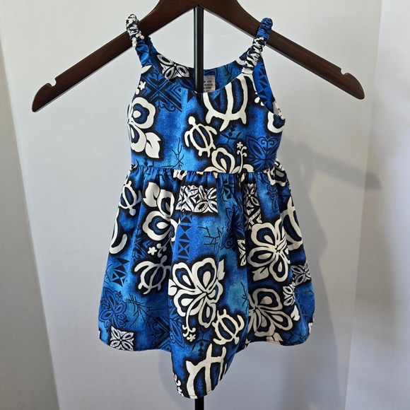 Bikini House Hawaiian Sundress Blue Floral Turtle Print Sleeveless‎ Size 2 - Picture 1 of 5
